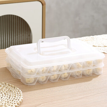 Shijanu dumpling box divided dumpling box refrigerator quick-frozen frozen dumpling storage box multi-layer tray with lid wontons with handle white - 2 layers 1 lid - 42 compartments