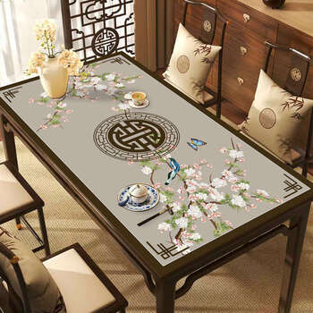 Fantasy tablecloth dining table mat no-wash coffee table cushion haitangchun f/coffee color/9a double-sided leather 80x160 cut as you like