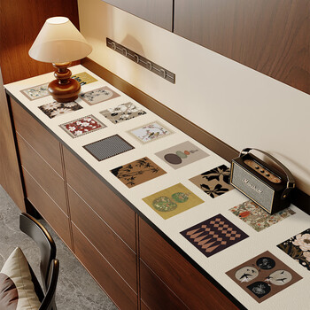 He jiagong second-hand tv cabinet table mat oil-proof and waterproof no-wash leather desktop protector sideboard tablecloth medieval preface 03 45x180cm