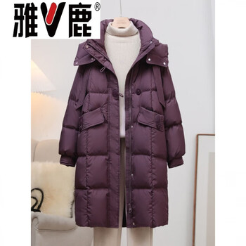 Yalu white goose down down jacket women's medium long thickened 2026 winter new loose hooded fashion design style jacket purple (real white goose down) m 120-140 jin