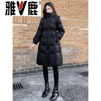 Yalu 2026 new women's winter slim waist mid-length down jacket for women black slimming white duck down jacket stand collar m