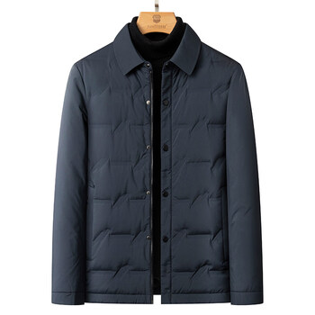 Kbxng jinba light thin goose down down jacket men's 2024 winter new shirt style jacket business casual simple warmth blue m 170