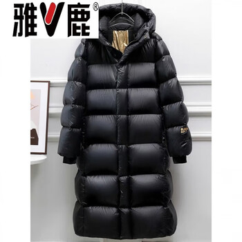 Yalu 2026 new winter long down jacket women's thickened hooded 95 white goose down couple over-the-knee bread jacket black s black gold long style (80-100 catties)