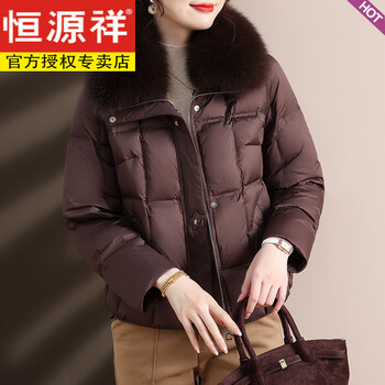 Hengyuanxiang 90 white goose down mother's winter clothing high-gram heavy brown down short middle-aged and elderly women's high-end extreme cold jacket dark brown fox fur collar m (within 105 pounds) down content is 95g