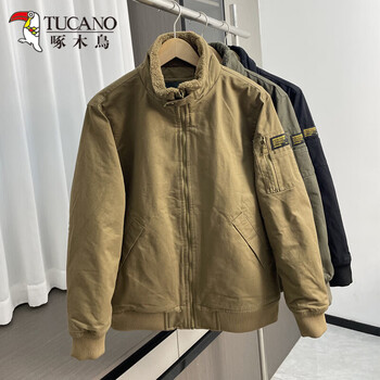 Woodpecker (tucano) american retro plus velvet warm men's autumn and winter versatile stand-up collar thickened workwear casual jacket khaki m recommended 100-115 catties