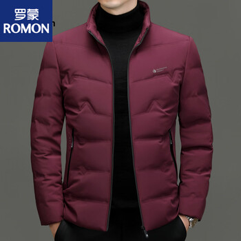 Romon men's short down jacket winter new thin goose down jacket warm and thickened men's jacket 69530-burgundy 90 goose down milk silk fabric m 170 (90-120 catties)