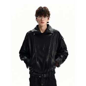 Derejerine american retro pu leather jacket jacket for men and women, high-end lapel jacket, loose silhouette, handsome motorcycle top, black xl