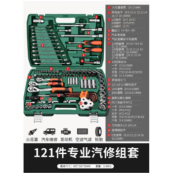 Green forest wrench tools 61-piece set car repair truck combination flying socket ratchet tool box (industrial grade 72 tooth curved handle) auto repair 121-piece set