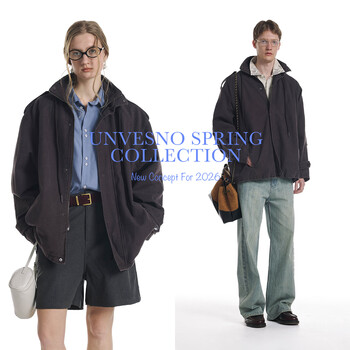 Unvesno (un) gloxinia purple retro mist washed cotton distressed stand collar design silhouette jacket gloxinia purple s