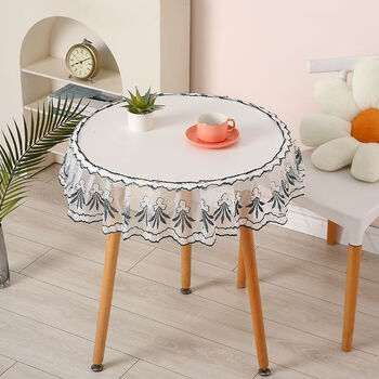 Ouoety new waterproof lace round tablecloth manicure coffee table cover plain-white waterproof model diameter 90 15 height