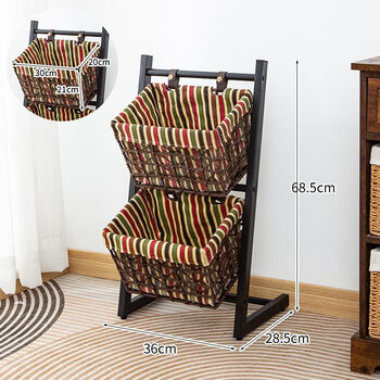 Yong huan's new iron art storage rack multi-layer storage rack wooden floor-to-ceiling home kitchen living room snack toy storage rack iron rack two-layer stripes