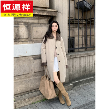 Hengyuanxiang 2026 winter imported mink spliced goose down fur coat for women, medium-length casual temperament mink collar down jacket, light khaki s 90-130 catties