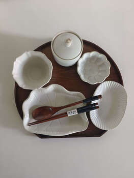 Confinement meal tableware for one person jingdezhen high temperature underglaze color with stew pot and tray with tray 8-piece set of spoons and chopsticks