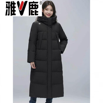 Yalu jiujiang down jacket women's long over-the-knee winter new hooded straight loose temperament comfortable and warm jacket 9 jiujiang down jacket black 12xl (180) 100a (130-145 pounds)