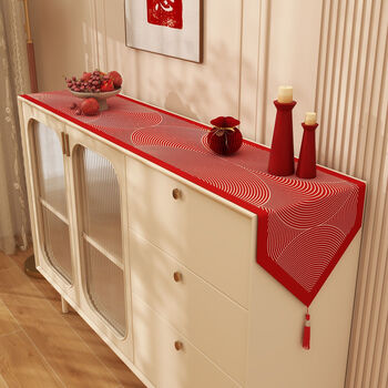 Fantasy red festive shoe cabinet cover cloth tv cabinet tablecloth long sideboard coffee table cloth cover cloth drawer cabinet atmosphere tablecloth velvet table flag lucky lines customized size contact customer service