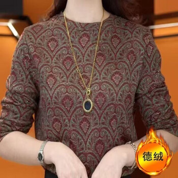 Australian velvet new style long-sleeved t-shirt large size round neck slimming mother's bottoming shirt women's fashionable slimming top red thickened german velvet xl recommended 100-115 pounds