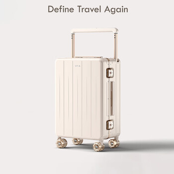 Dta aluminum frame wide trolley suitcase women's new large capacity trolley case men's boarding password suitcase milk apricot 20 inches
