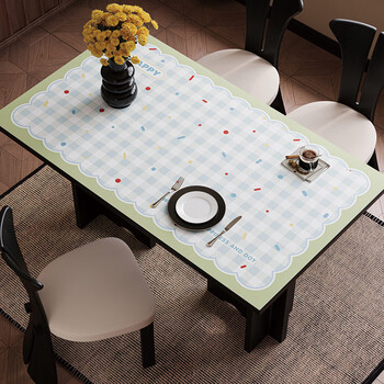 Fantasy dining table mat, light luxury and high-end leather, no-wash, oil-proof and waterproof tablecloth, anti-scalding, desk cabinet, coffee table, countertop protection mat, z small fresh plaid 6 60x60cm