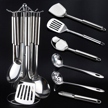 Fantasy kitchenware hanging rack stainless steel pot and spatula rack kitchen storage rack spoon spatula rack drain storage rack hook kitchen utensil rack spatula kitchenware hot pot spoon seven-piece set (including hanging rack)