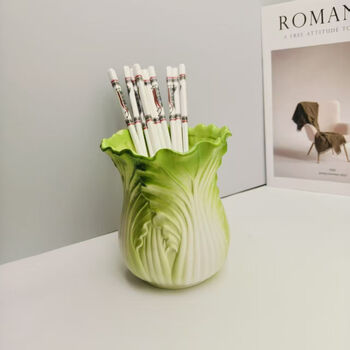 Fantasy cabbage-shaped ceramic chopstick cage kitchen storage rack new high-looking draining chopstick barrel household knife and fork storage box cabbage ceramic chopstick barrel