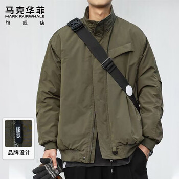 Mark fairwhale jacket men's winter stand collar work jacket men's trendy brand casual outdoor men's tops military green xl