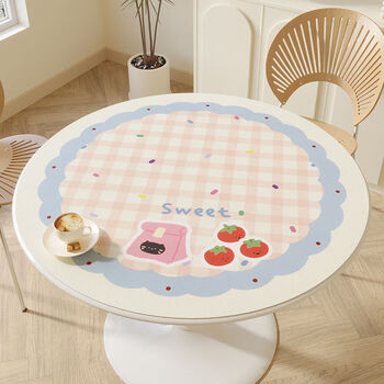 Fantasy round tablecloth waterproof and oil-proof no-wash small fresh leather round tablecloth cream coffee table tablecloth tablecloth cover cloth wipeable leather half-sugar strawberry custom size contact customer service