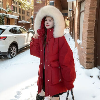 Hengyuanxiang international big brand high-end down jacket red big fur collar women's mid-length 2025 winter new style super nice white duck down brand red s