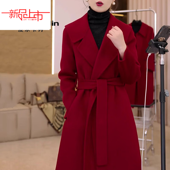 Pierre cardin new year red festive woolen coat for women 2025 autumn and winter new style high-end temperament age-reducing slimming nizi coat red popular light luxury brand this year s 80-105 jin