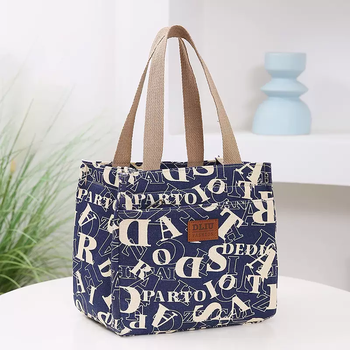 Yusenyi japanese-style large-capacity aluminum foil insulation layer lunch bag casual office worker portable lunch bag hand-held lunch box bag blue letter aluminum foil style 22x23 wide 15 blue letter aluminum foil style 22x23 wide 15