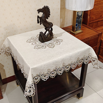 Fantasy new chinese square coffee table dining table cloth fabric square table eight immortals table small square table cloth premium mahjong tablecloth light coffee double flower square 200x200cm suitable for 150160 table