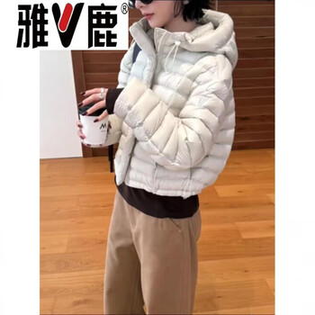 Yalu white goose down rib down jacket for women 2026 winter new style korean style trendy loose slim hooded short jacket goose down jacket 95% white goose down women's off-white high-end western style down jacket for small people s _ 85-110 high-end western style down jacket for small people