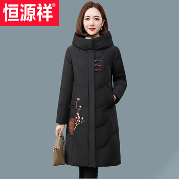 Hengyuanxiang winter down jacket women's over-the-knee long mom chinese style winter clothes thickened middle-aged and elderly grandma fashion western style jacket black xl