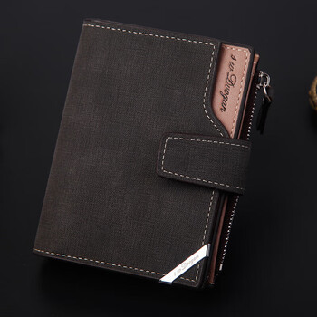 New canvas men's wallet buckle short multi-card slot coin wallet driver's license student korean leather wallet trendy 065 matte black change position driver's license position