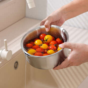 Yusenyi fruit washing basin household water filter basin drainage basin rice washing large 21cm set (304 vegetable basin drainage basin)