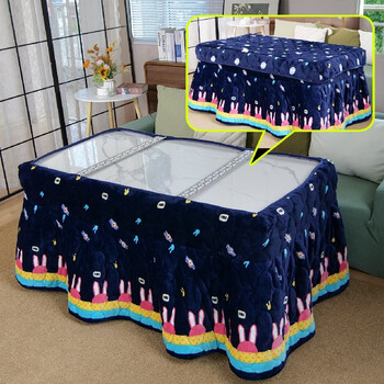 Yusenyi electric grill table cover cover rectangular fire cover thickened coffee table table electric heating stove cover tablecloth dark blue rabbit length 138x width 80x height 68cm