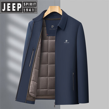 Jeep spirit men's inner liner removable gold mink velvet cotton coat winter middle-aged lapel cotton jacket parka dark green m