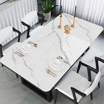 Fantasy tablecloth waterproof and oil-proof no-wash anti-scalding pvc table mat soft glass light luxury high-end coffee table mat tablecloth marble pattern (white background) 75x140cm
