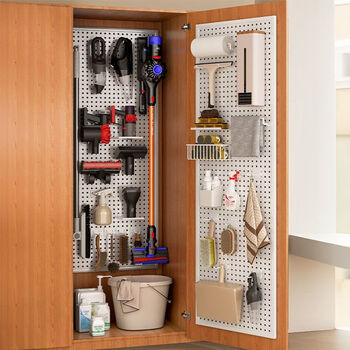 Fantasy cleaning cabinet perforated board storage rack inside the cabinet vacuum cleaner wall-mounted storage shelf tool wall-mounted plate metal hook with customized extra thick 1.4mm black customized model please contact us for details. stable and more