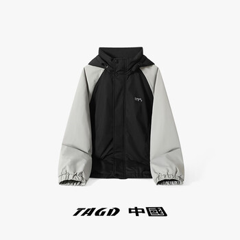 Tagd china american contrasting color detachable hooded charging cotton jacket trendy color matching jacket warm cotton jacket for men and women winter black xl (recommended height 175-185)