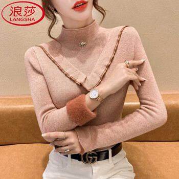 Langsha all-in-one velvet sweater for women autumn and winter 2025 new trendy and fashionable velvet thickened bottoming shirt pink-guaranteed l 105-115 catties