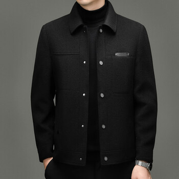 Kbxng kingpa winter sheep wool lapel woolen short coat men's double-sided duck down lining warm dad jacket black m 170