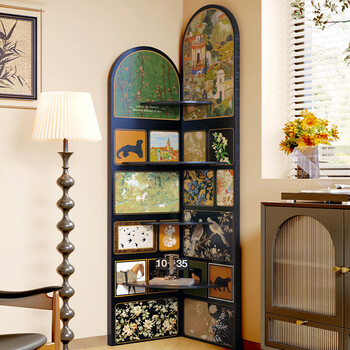 Nanyang retro style corner cabinet hole board storage rack bedside floor-standing ornaments living room storage rack integrated screen rack corner cabinet tingwuqi gumeng four layers 150*40cm+170*40cm