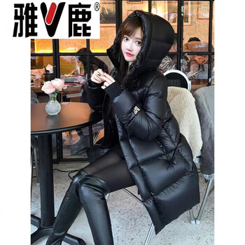 Yalu new mid-length black gold six-lattice down jacket for women high-end thickened hooded small plus size goose down jacket winter xs small down jacket