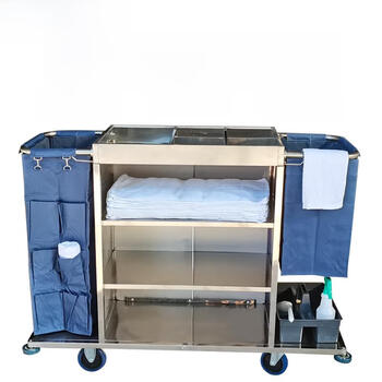 Linen cart, hotel work cart, multi-functional cleaning cart, hotel room sanitation work service cart manufacturer, reinforced and thickened paint large single-sided linen cart_5-inch carpet wheel