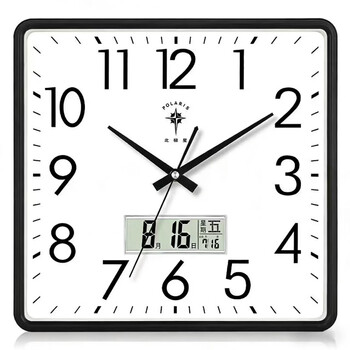 Polaris (polaris) wall clock living room silent 2025 new simple clock square clock modern fashion bedroom wall-mounted quartz clock black (lcd model 33*32 cm) upgraded ultra-quiet movement