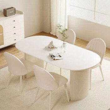 Yusenyi french cream style pure white slate dining table and chairs simple cream small apartment combination home dining table table and chair set pure white dining table + 4 feather chairs 130x70x7