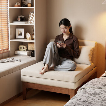 Le series single sofa bed folding dual-purpose 2025 new small sofa bed for small apartments 0.91m (sponge/beige) walnut color package installation-rubber wood