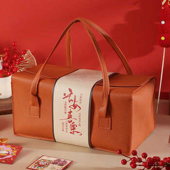 Fantasy red wine box packaging gift box double red wine empty box red wine box wine gift leather box portable souvenir big blessing bag orange peace and joy girdle