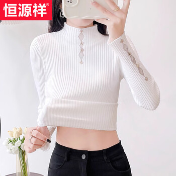 Hengyuanxiang half turtleneck sweater bottoming shirt for women 2026 new niche lace slim top casual western style knitwear white s recommended 80-95 catties
