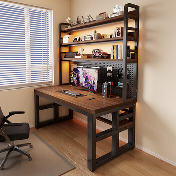 Lelaike computer desk desktop solid wood with bookshelf perforated board desk and bookcase integrated bedroom student home study desk white oak color + white shelf solid wood desk + three-layer perforated board bookshelf 120*60cm about 30mm ultra-thick solid wood